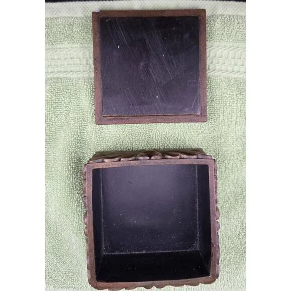 Jewelry Trinket Box With Floral Design Brown Finish 4 x 4 - Picture 5 of 8